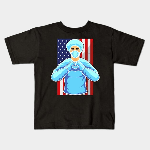 Nurse USA Flag Nursing Hospital Medicine Heart Kids T-Shirt by Foxxy Merch